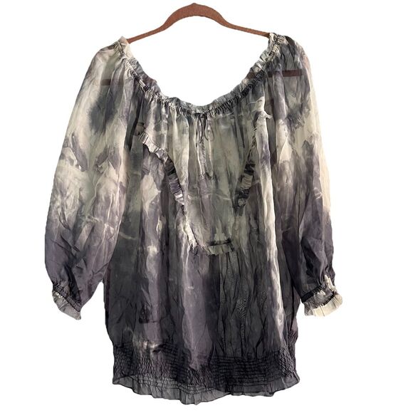 Vintage Y2K Silk Peasant Blouse Flowy Guess by Marciano Sheer Size Medium - Picture 1 of 5